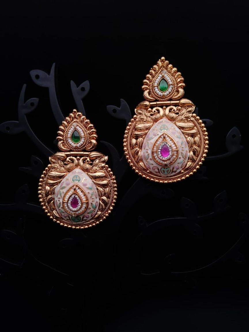 EARRINGS IN POLKI (GOLD POLISH) STYLE | DESIGN - 49135