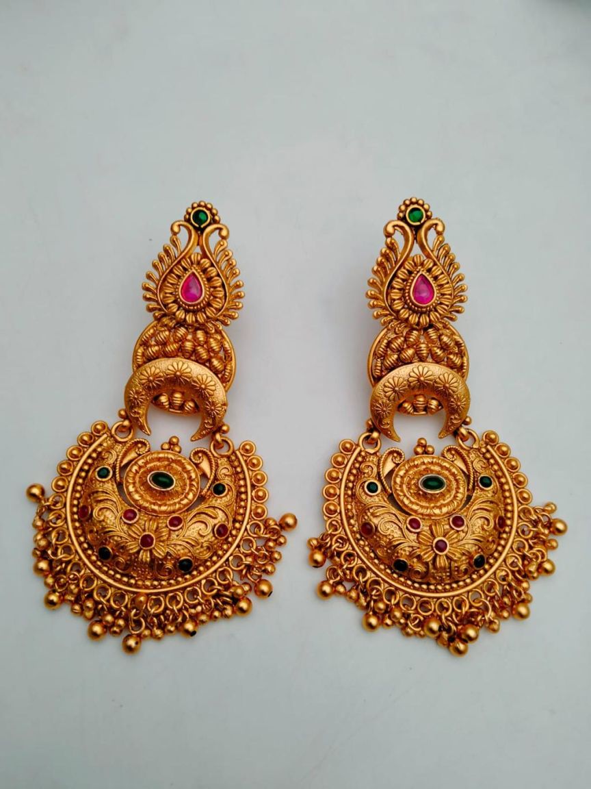 EARRINGS IN POLKI (GOLD POLISH) STYLE | DESIGN - 49136