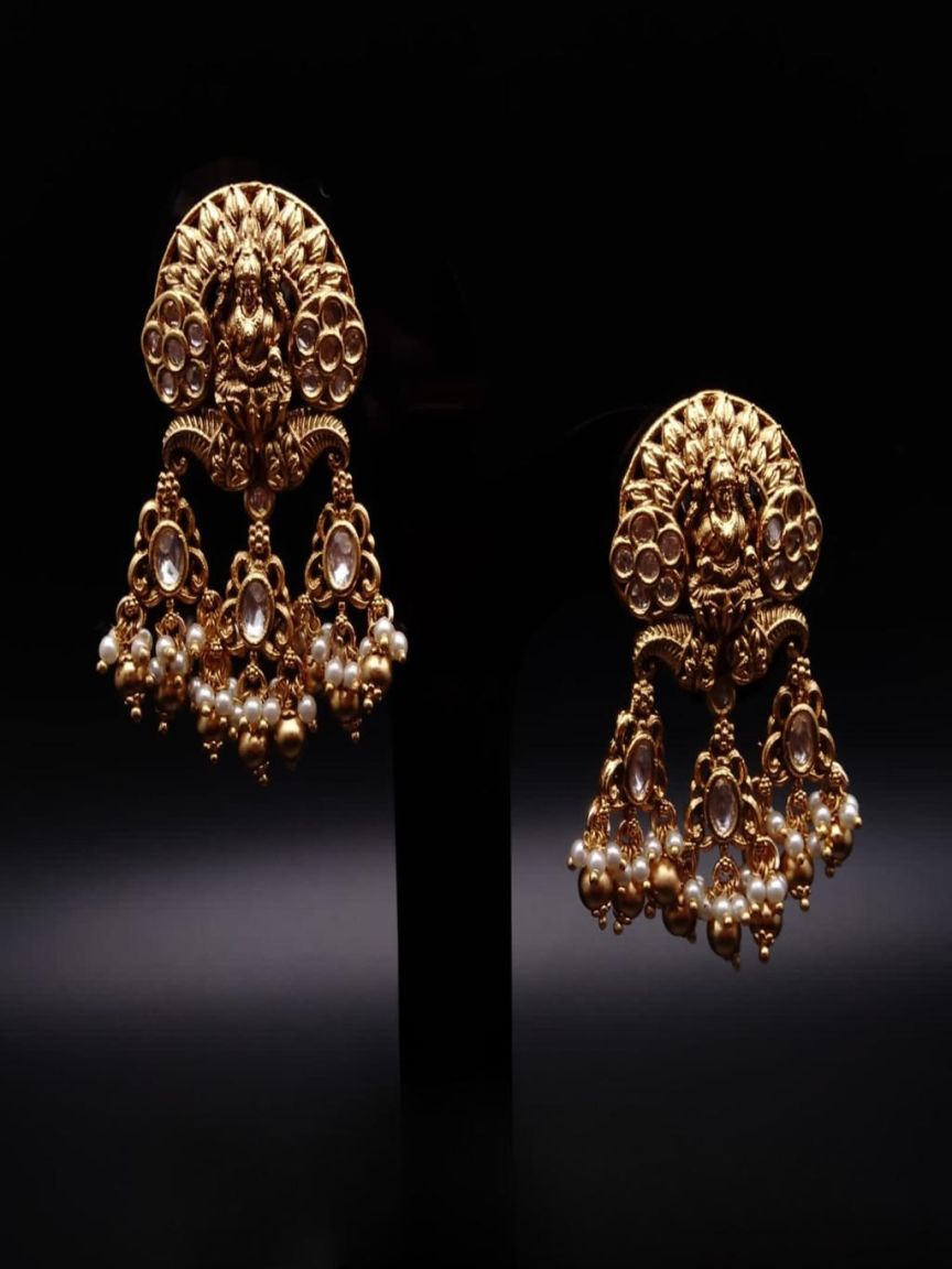 EARRINGS IN POLKI (GOLD POLISH) STYLE | DESIGN - 49144