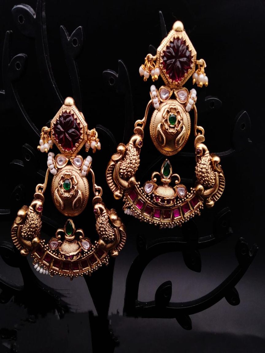 EARRINGS IN POLKI (GOLD POLISH) STYLE | DESIGN - 49150