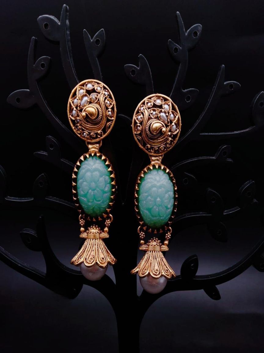 EARRINGS IN POLKI (GOLD POLISH) STYLE | DESIGN - 49151