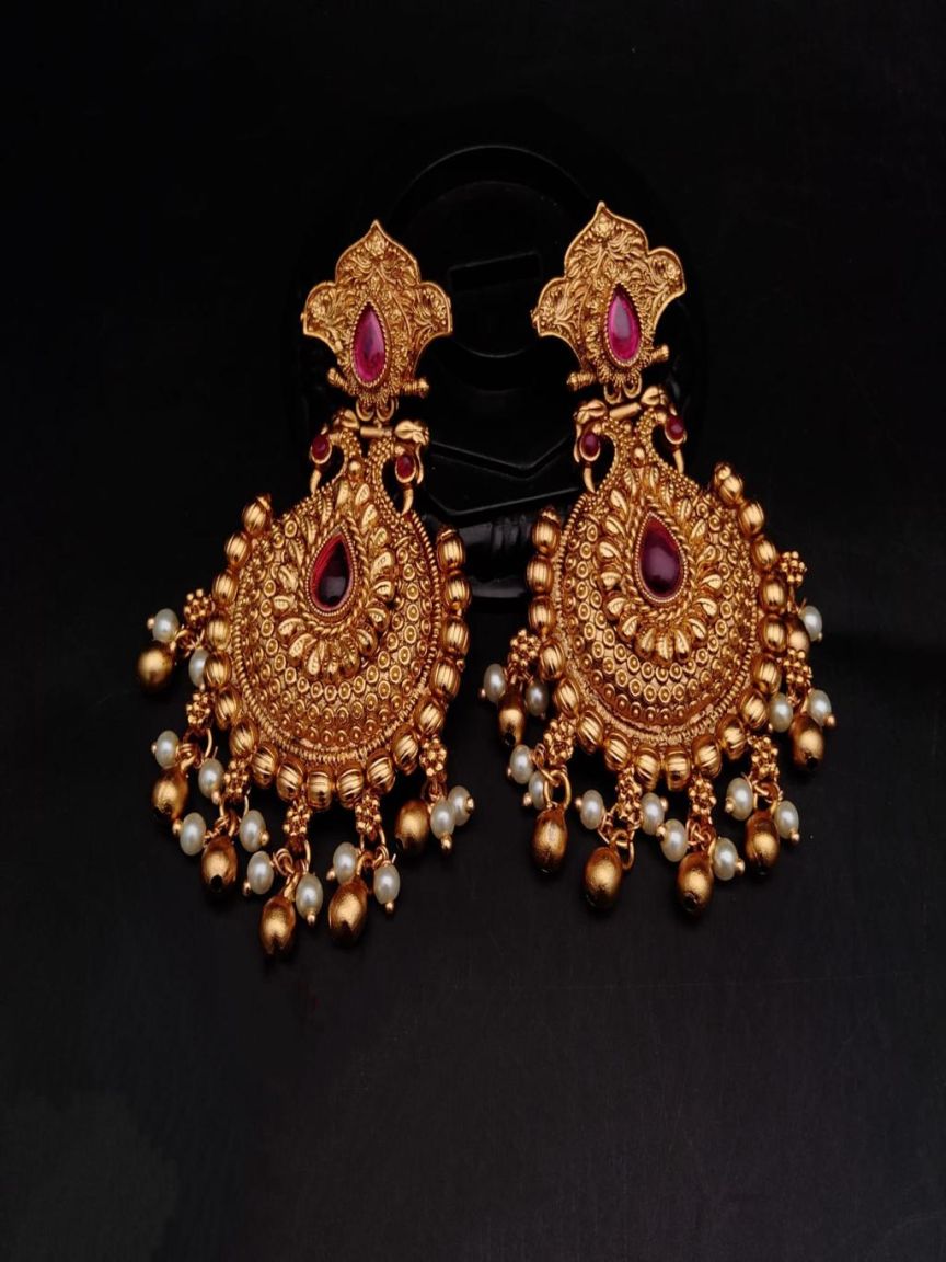 EARRINGS IN POLKI (GOLD POLISH) STYLE | DESIGN - 49157