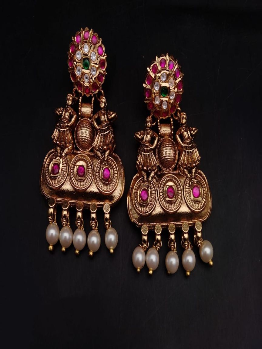EARRINGS IN POLKI (GOLD POLISH) STYLE | DESIGN - 49161