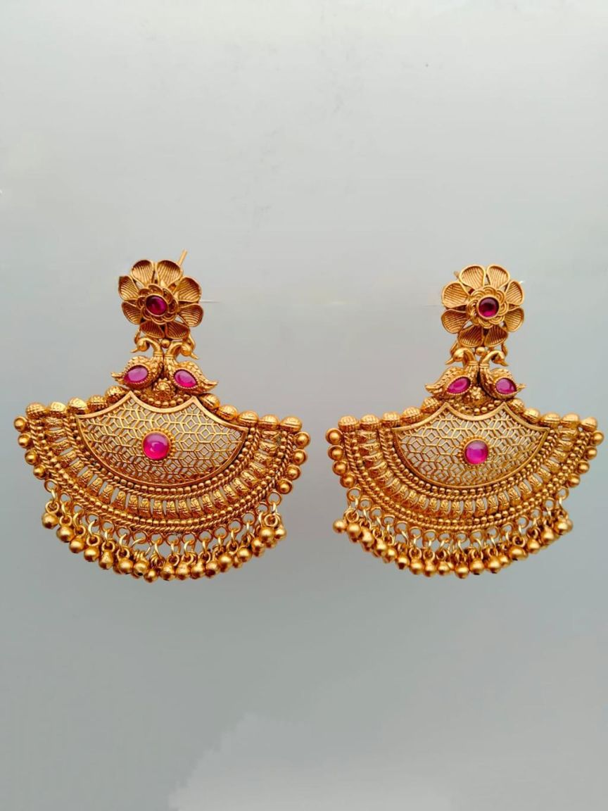 EARRINGS IN POLKI (GOLD POLISH) STYLE | DESIGN - 49164