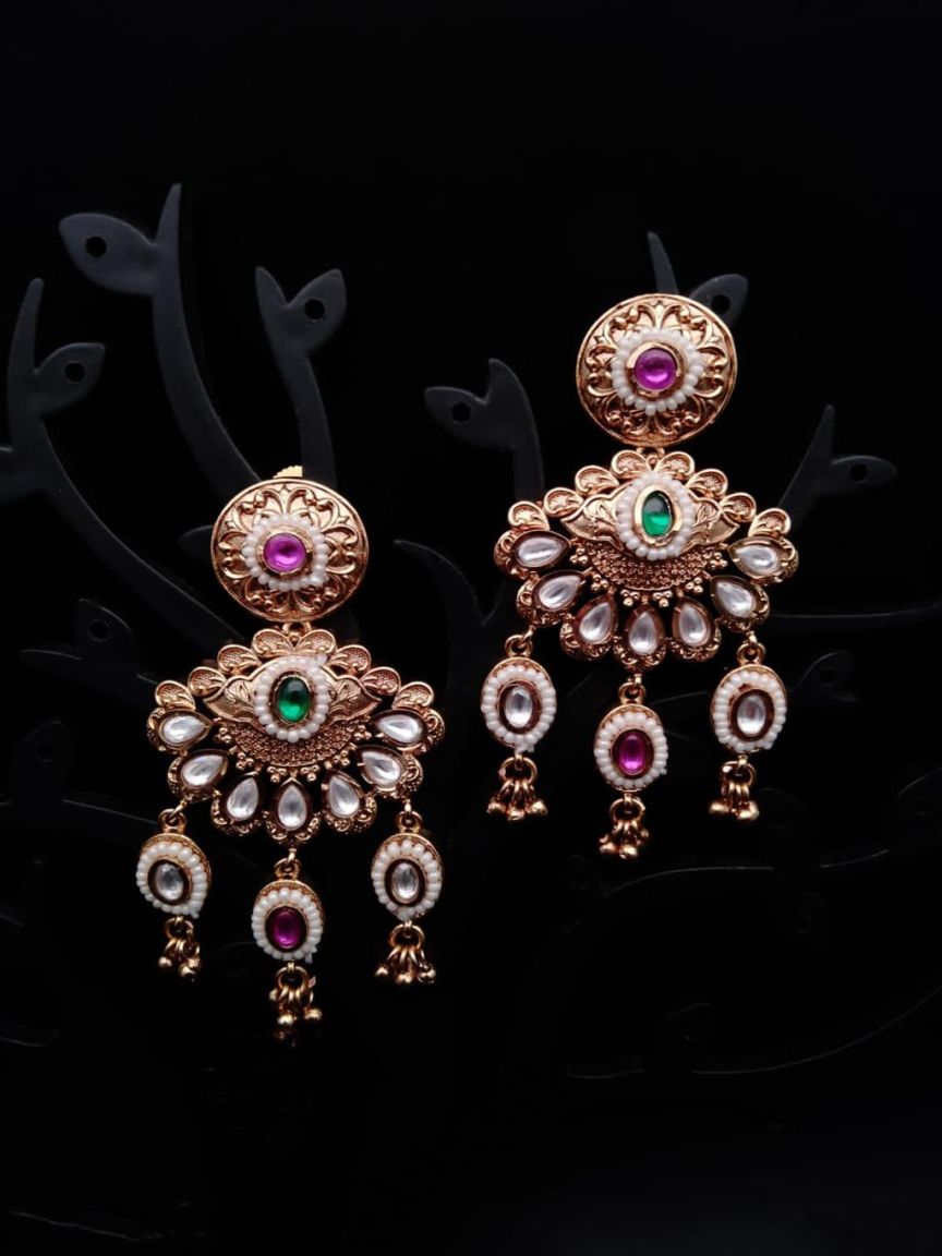 EARRINGS IN POLKI (GOLD POLISH) STYLE | DESIGN - 49167