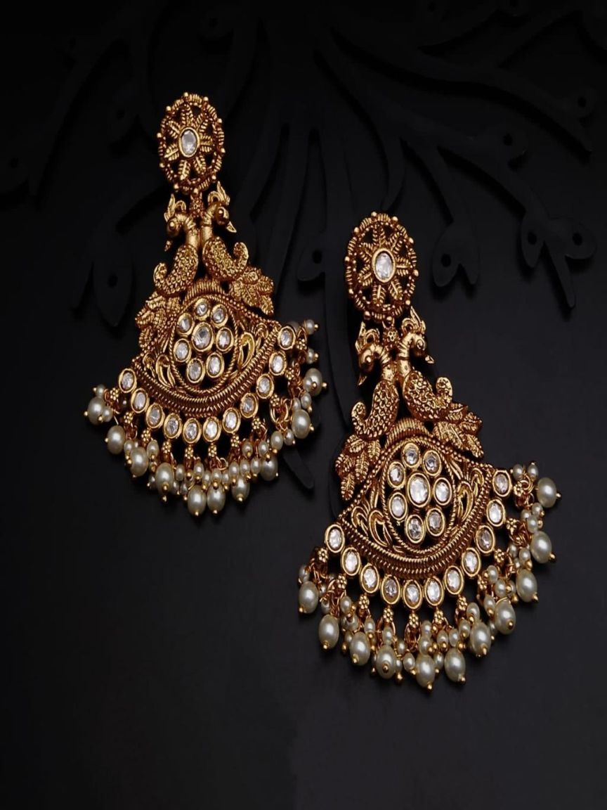 EARRINGS IN POLKI (GOLD POLISH) STYLE | DESIGN - 49168