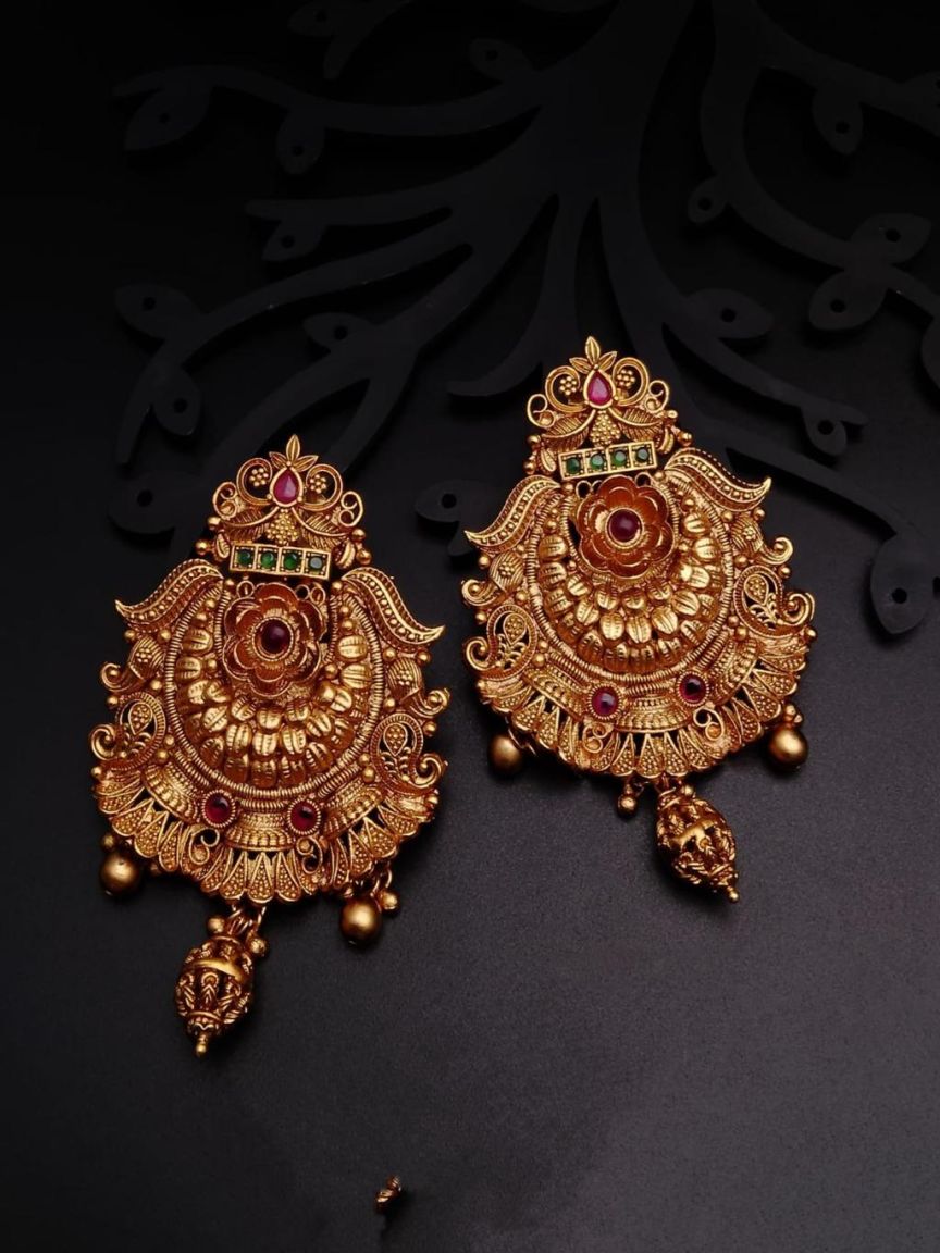 EARRINGS IN POLKI (GOLD POLISH) STYLE | DESIGN - 49169