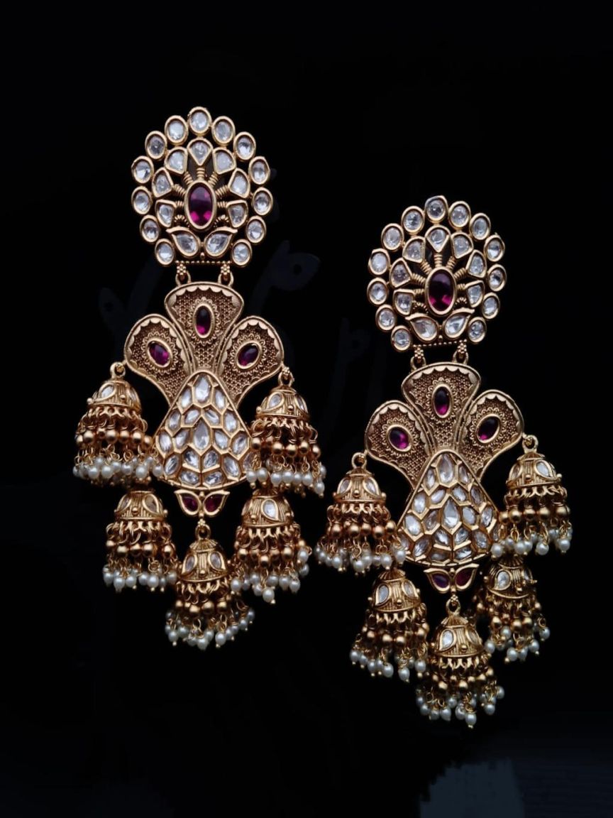 EARRINGS IN POLKI (GOLD POLISH) STYLE | DESIGN - 49170