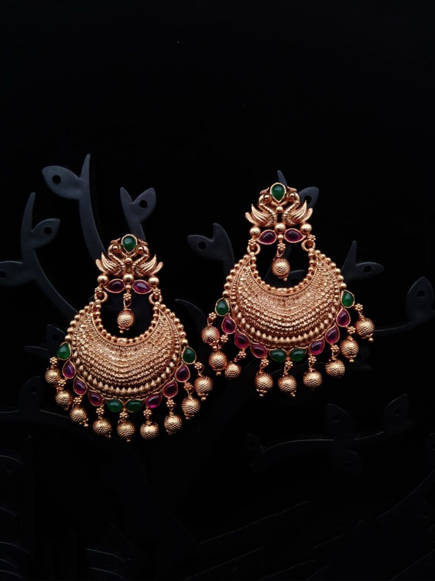 EARRINGS IN POLKI (GOLD POLISH) STYLE | DESIGN - 49179