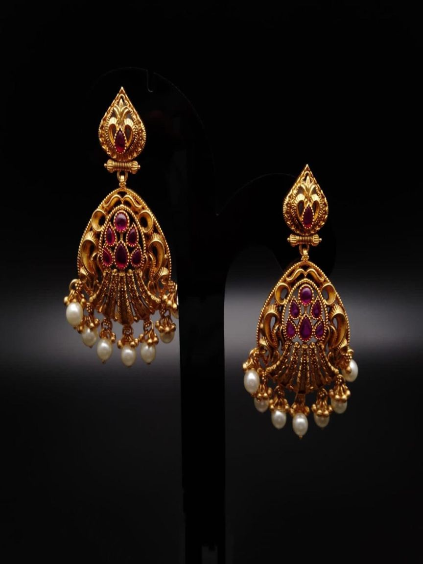 EARRINGS IN POLKI (GOLD POLISH) STYLE | DESIGN - 49181