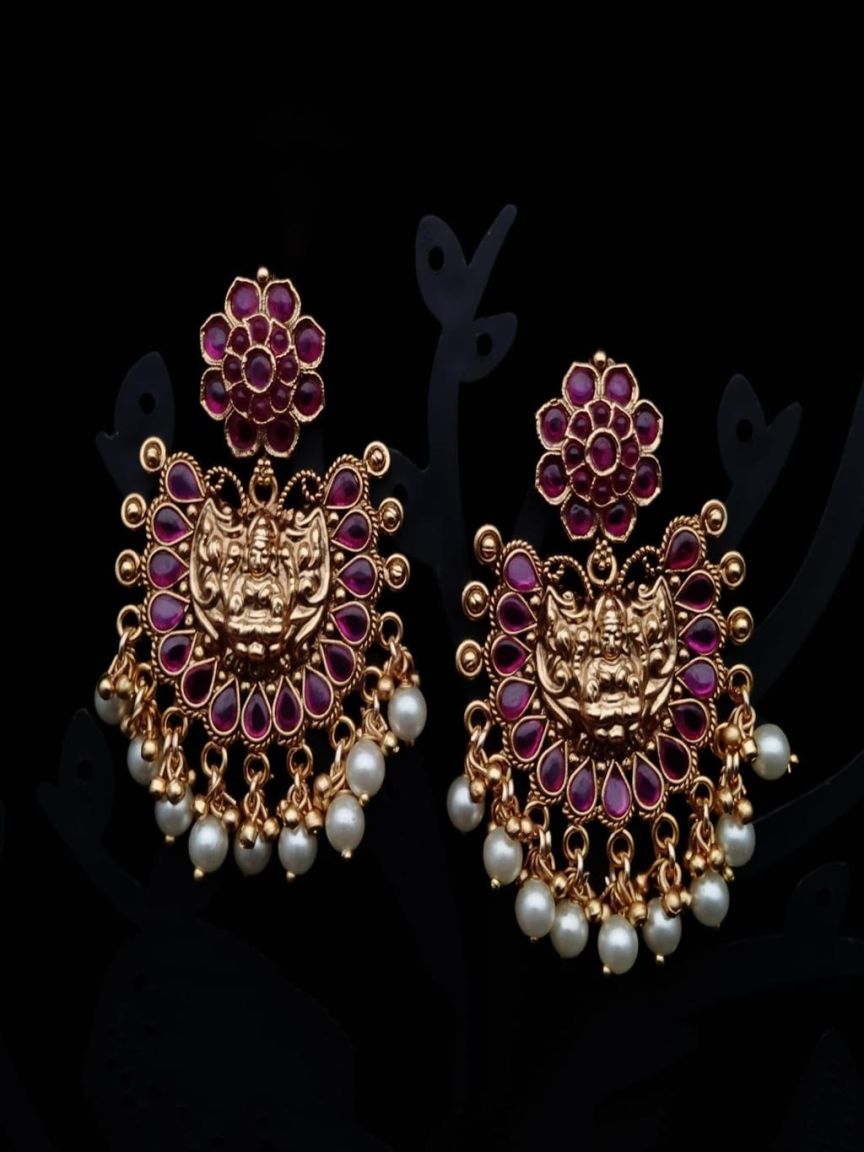 EARRINGS IN POLKI (GOLD POLISH) STYLE | DESIGN - 49182