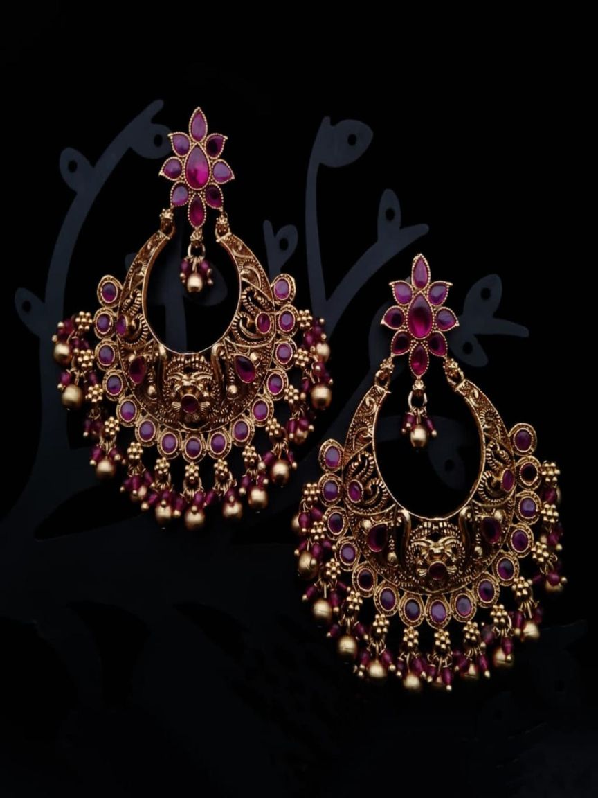 EARRINGS IN POLKI (GOLD POLISH) STYLE | DESIGN - 49183
