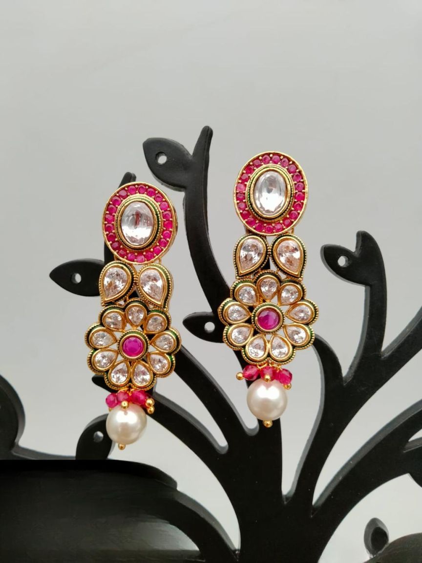 EARRINGS IN POLKI (GOLD POLISH) STYLE | DESIGN - 49187