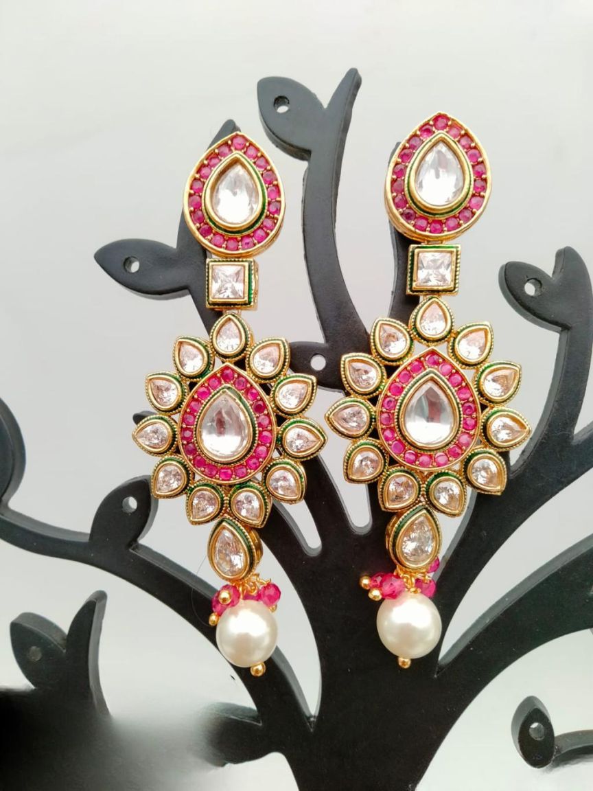 EARRINGS IN POLKI (GOLD POLISH) STYLE | DESIGN - 49188