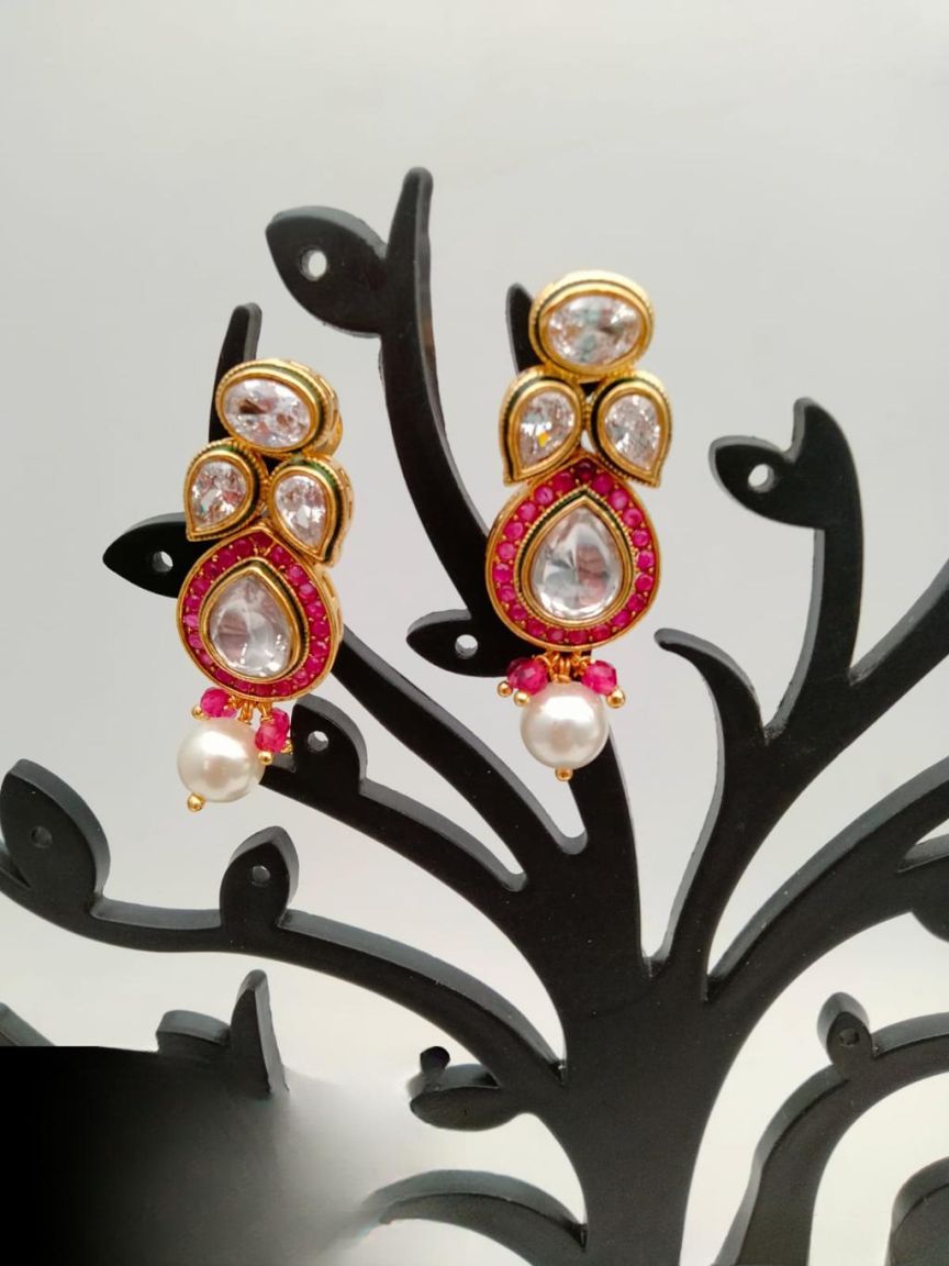 EARRINGS IN POLKI (GOLD POLISH) STYLE | DESIGN - 49189