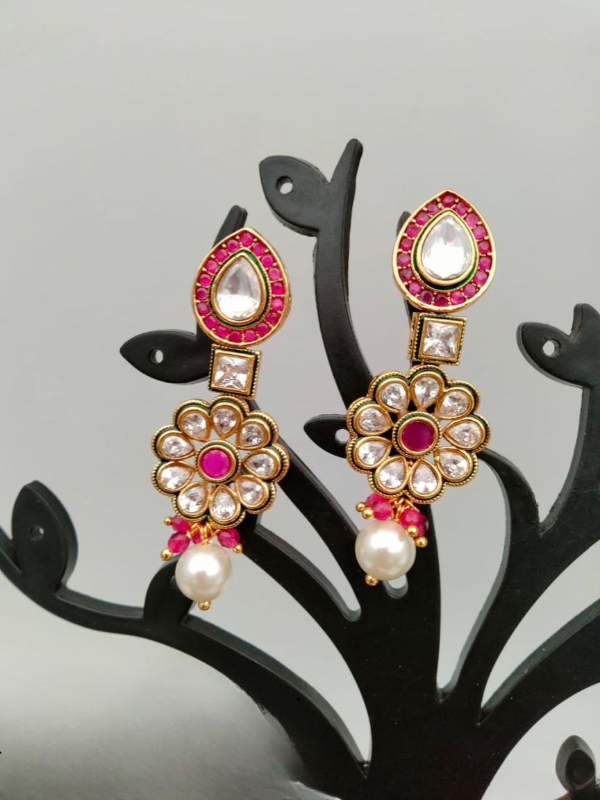 EARRINGS IN POLKI (GOLD POLISH) STYLE | DESIGN - 49191