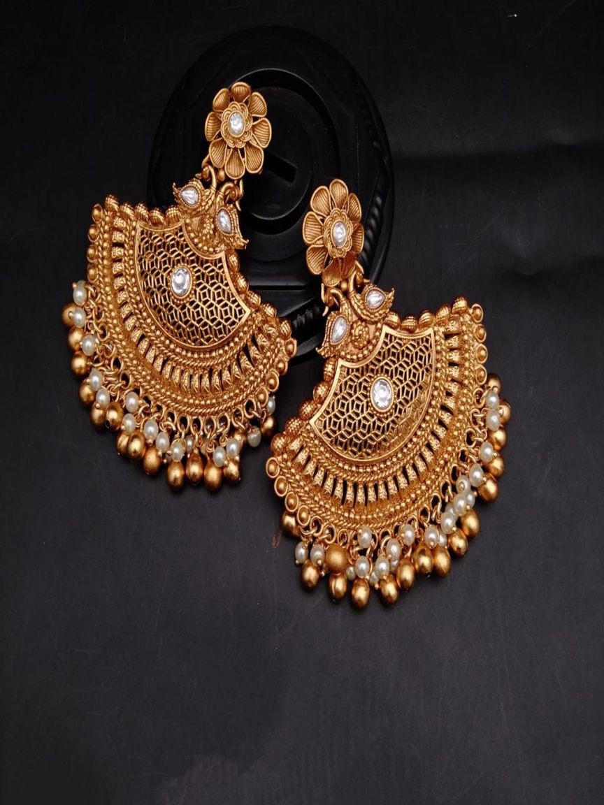 EARRINGS IN POLKI (GOLD POLISH) STYLE | DESIGN - 49194
