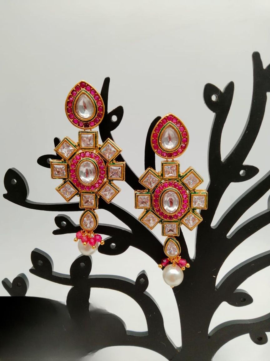 EARRINGS IN POLKI (GOLD POLISH) STYLE | DESIGN - 49195