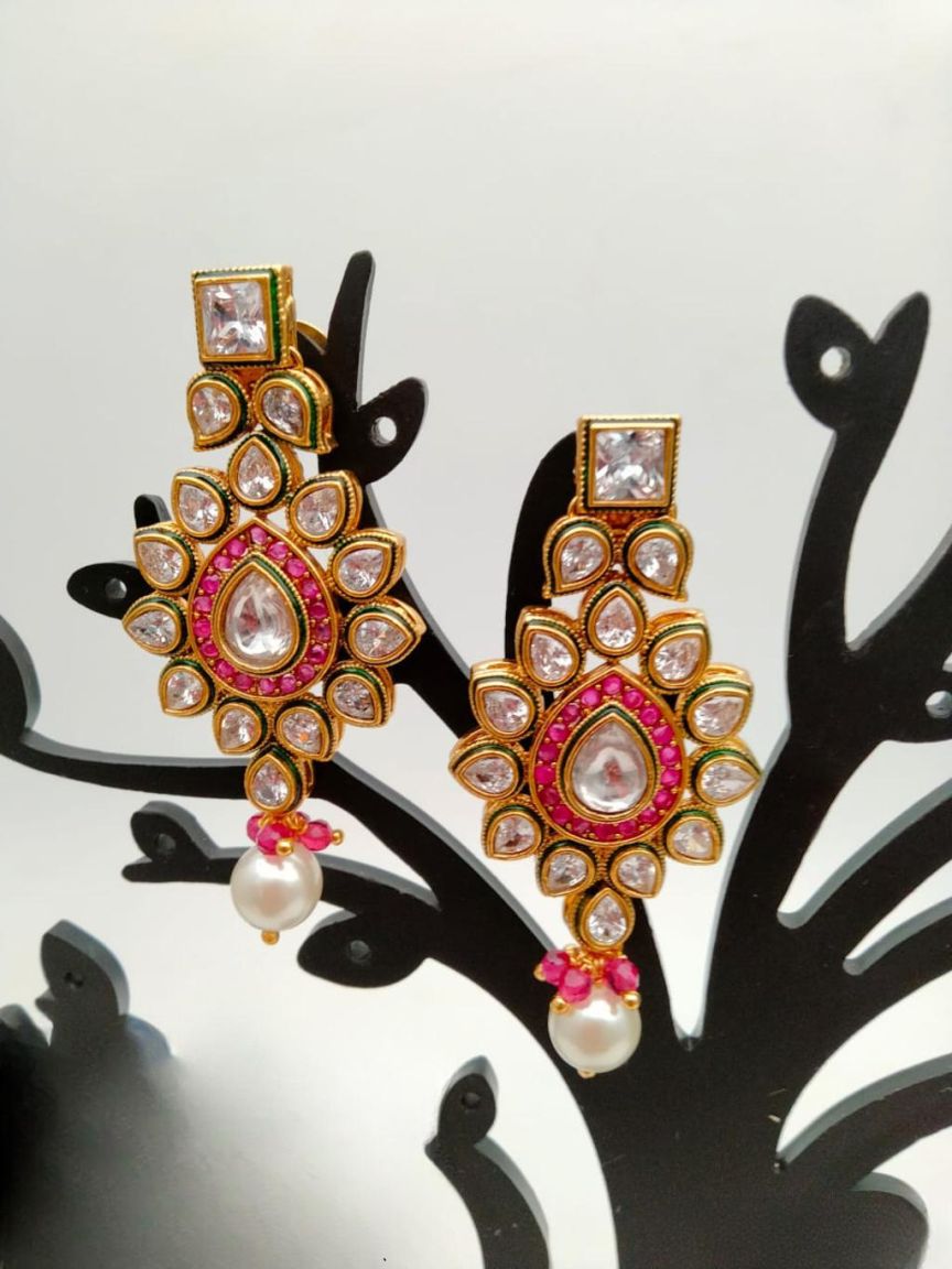 EARRINGS IN POLKI (GOLD POLISH) STYLE | DESIGN - 49196