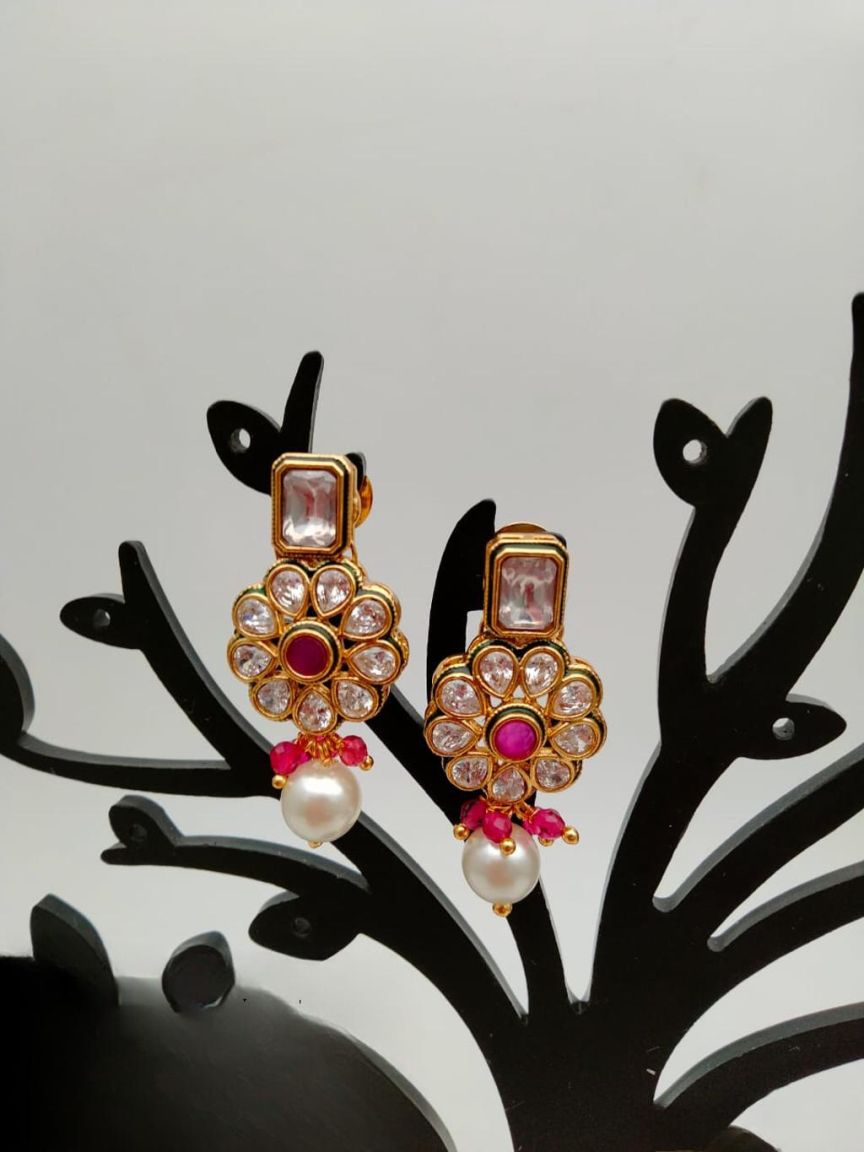 EARRINGS IN POLKI (GOLD POLISH) STYLE | DESIGN - 49198