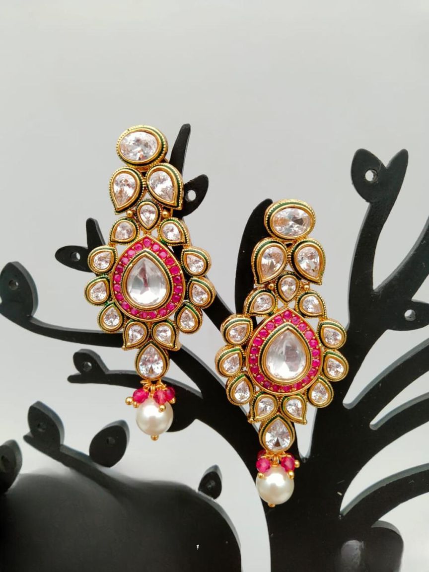 EARRINGS IN POLKI (GOLD POLISH) STYLE | DESIGN - 49199