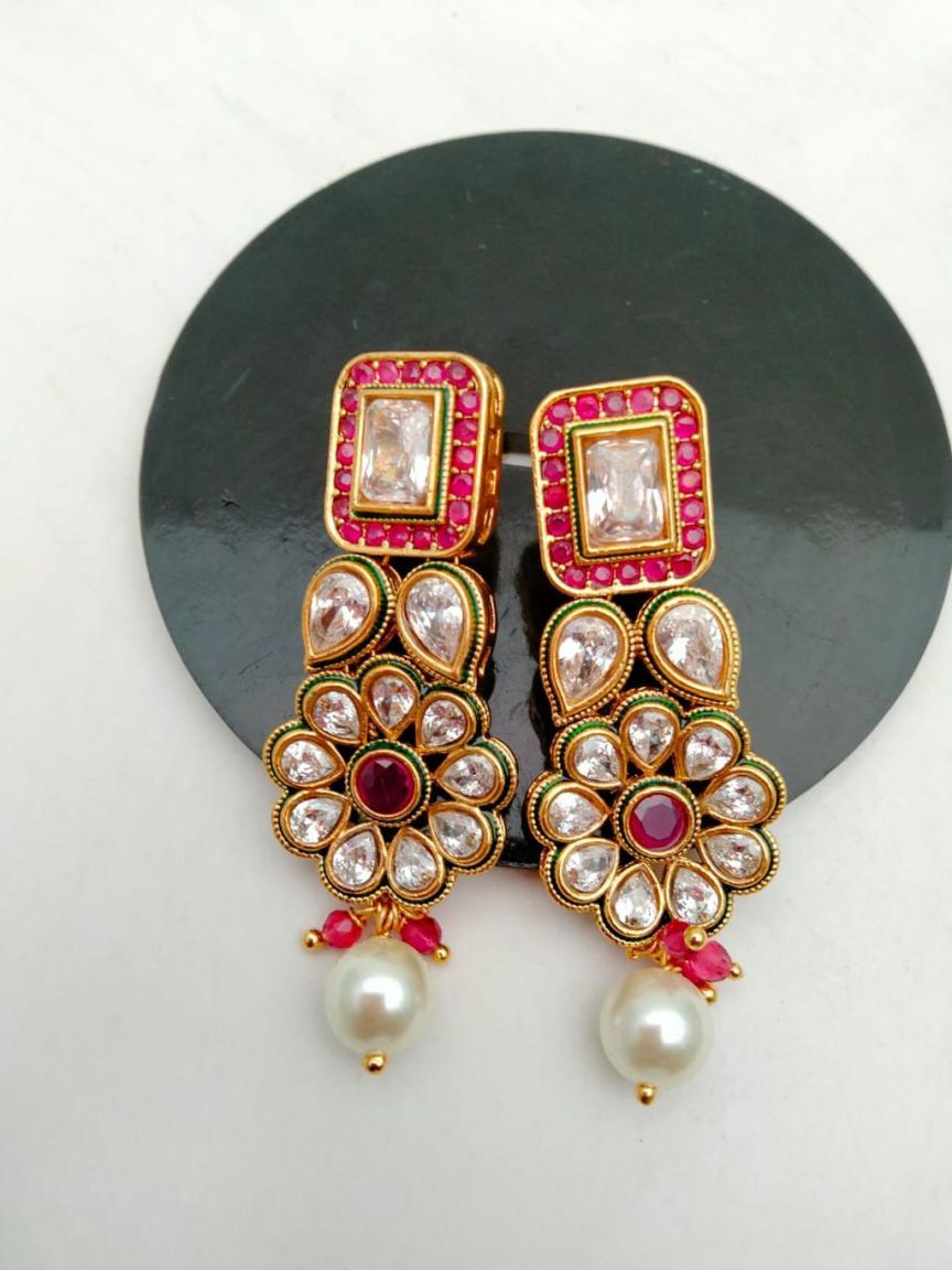 EARRINGS IN POLKI (GOLD POLISH) STYLE | DESIGN - 49200