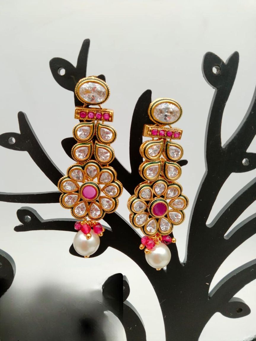 EARRINGS IN POLKI (GOLD POLISH) STYLE | DESIGN - 49201