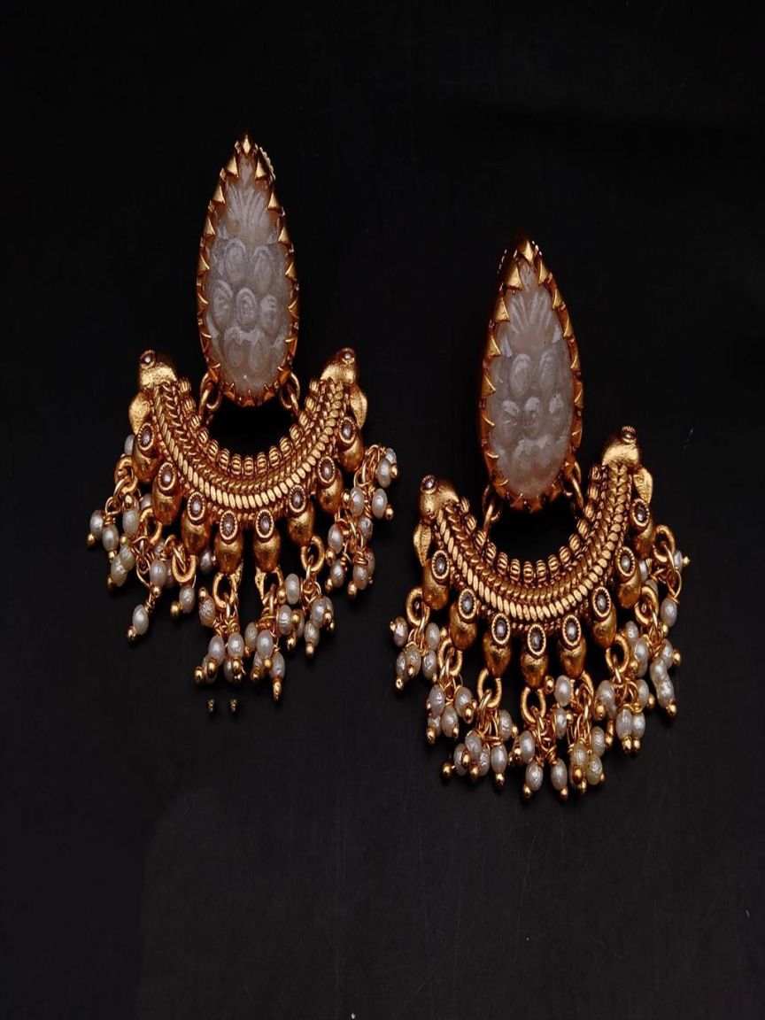 EARRINGS IN POLKI (GOLD POLISH) STYLE | DESIGN - 49202