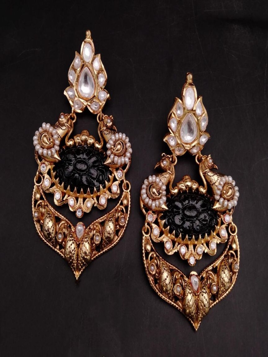 EARRINGS IN POLKI (GOLD POLISH) STYLE | DESIGN - 49203