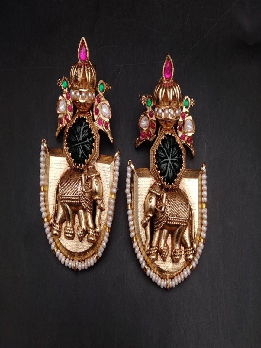 EARRINGS IN POLKI (GOLD POLISH) STYLE | DESIGN - 49205