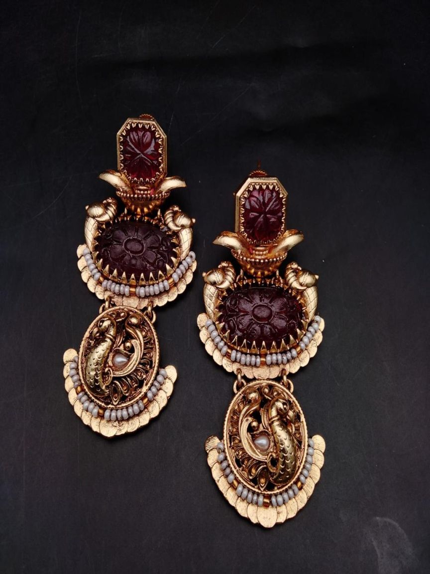 EARRINGS IN POLKI (GOLD POLISH) STYLE | DESIGN - 49207