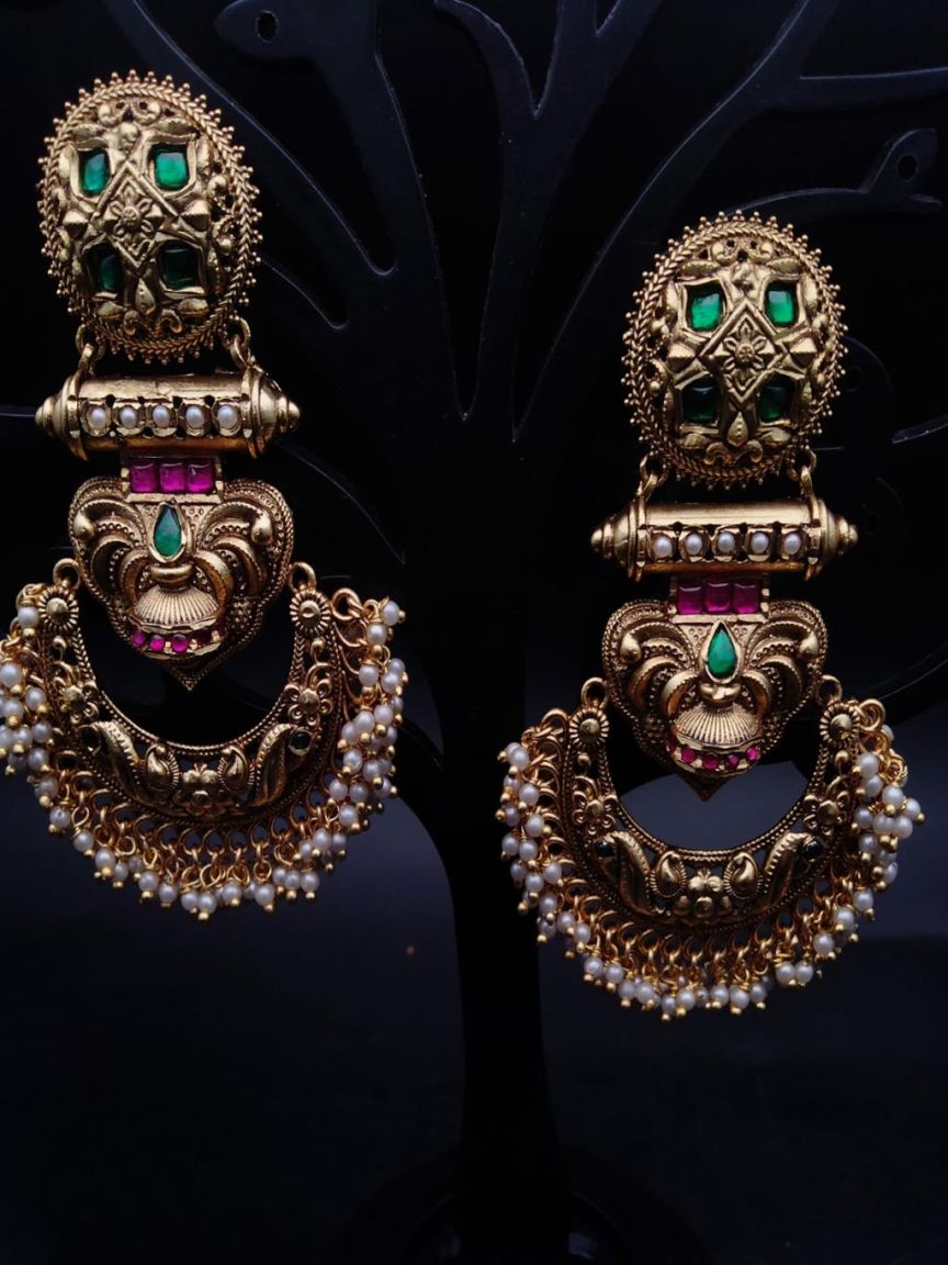 EARRINGS IN POLKI (GOLD POLISH) STYLE | DESIGN - 49208