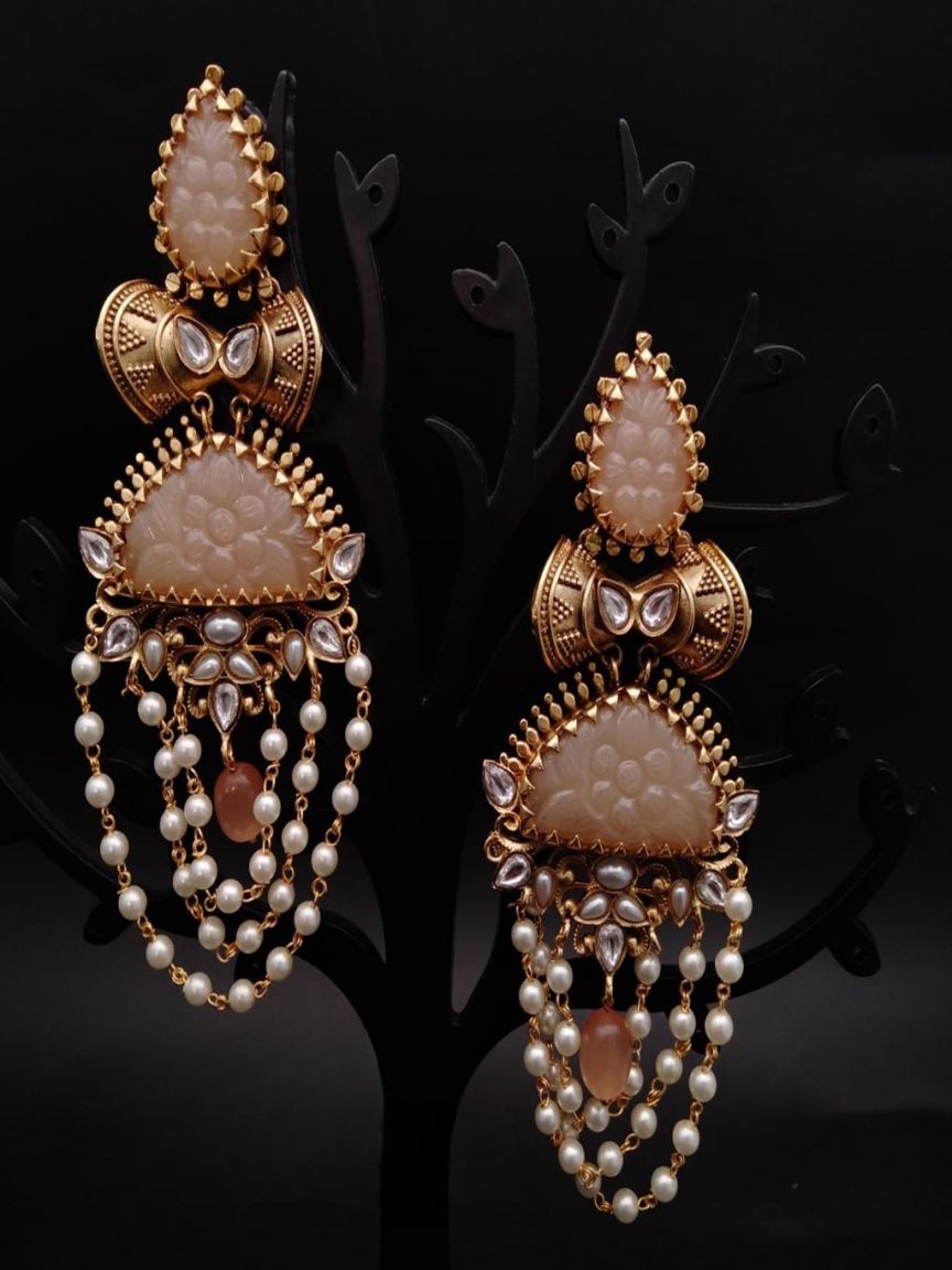 EARRINGS IN POLKI (GOLD POLISH) STYLE | DESIGN - 49209