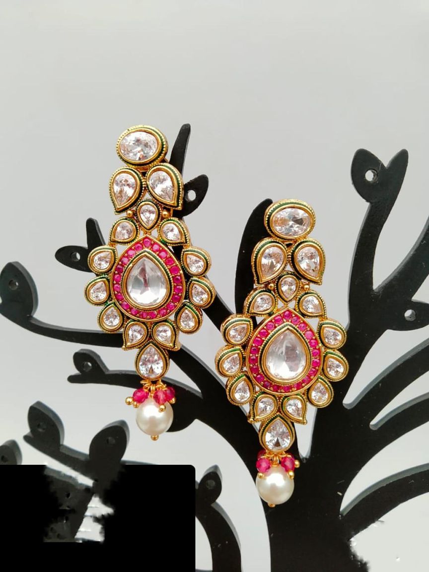 EARRINGS IN POLKI (GOLD POLISH) STYLE | DESIGN - 49211