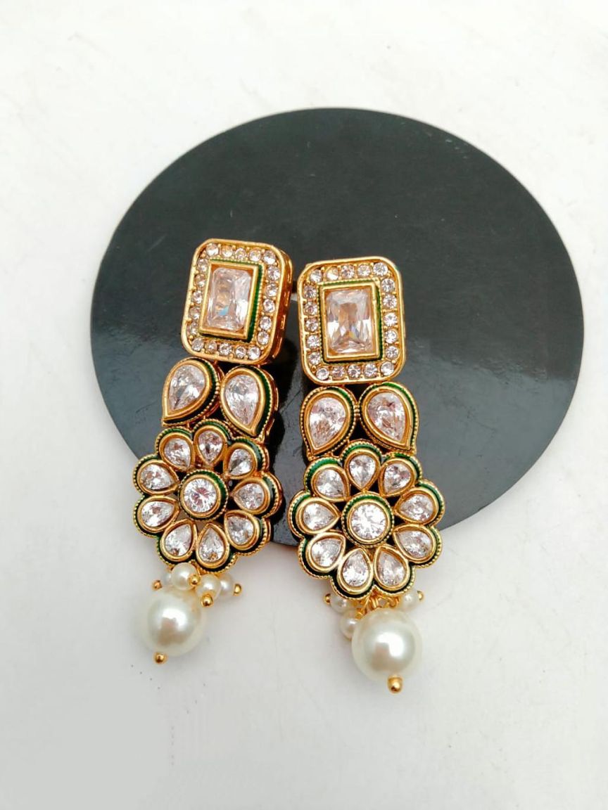 EARRINGS IN POLKI (GOLD POLISH) STYLE | DESIGN - 49212