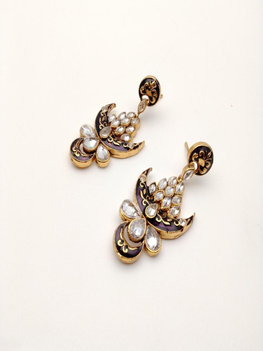 EARRINGS IN POLKI (GOLD POLISH) STYLE | DESIGN - 49215