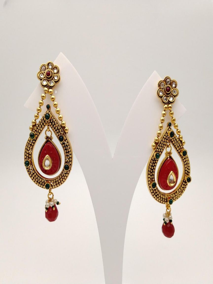 EARRINGS IN POLKI (GOLD POLISH) STYLE | DESIGN - 49216