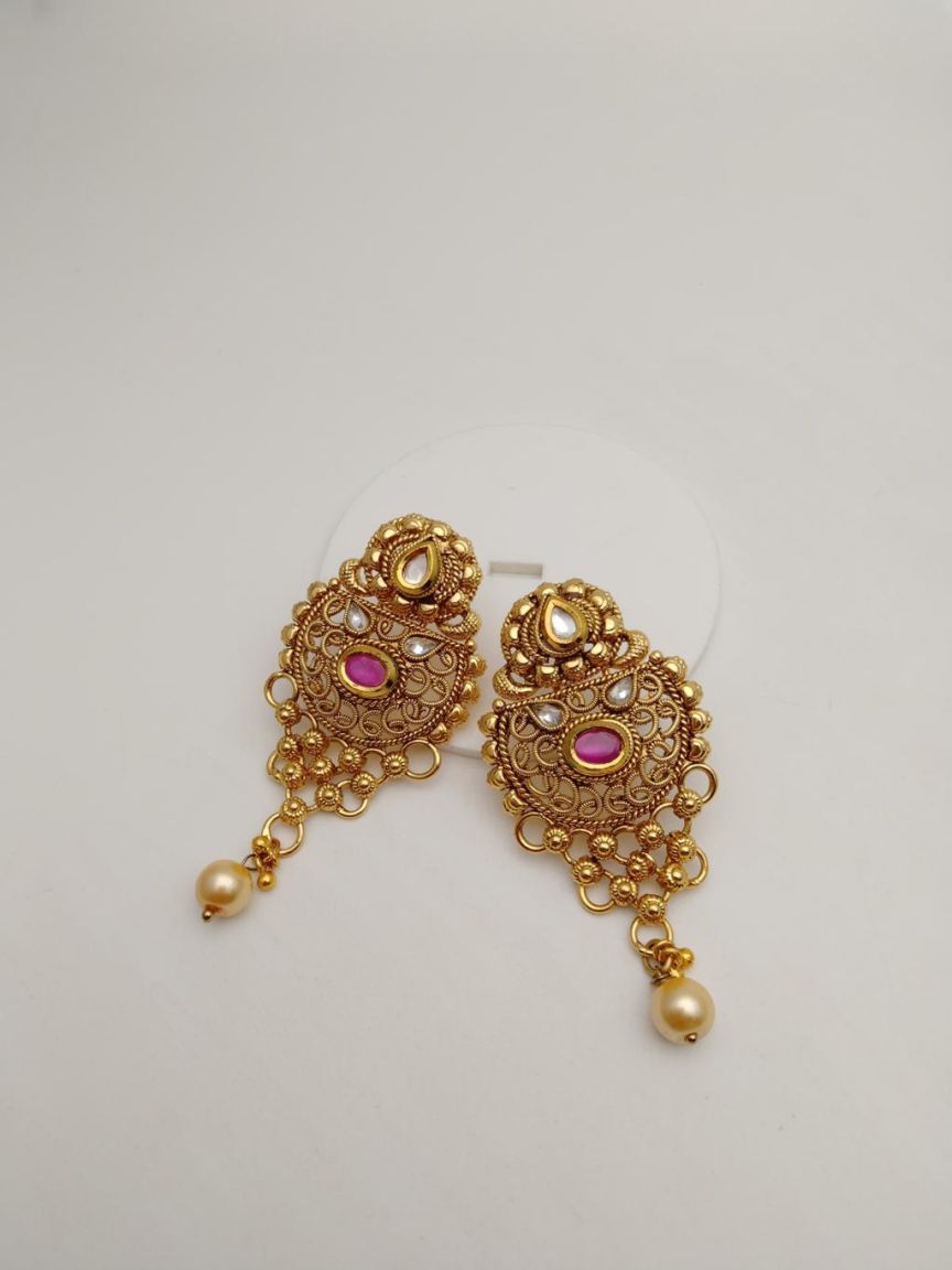 EARRINGS IN POLKI (GOLD POLISH) STYLE | DESIGN - 49218