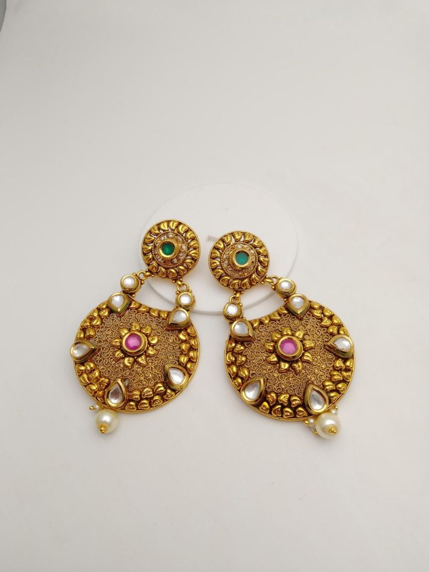 EARRINGS IN POLKI (GOLD POLISH) STYLE | DESIGN - 49222