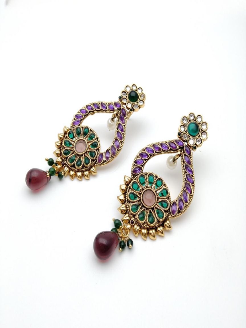 EARRINGS IN POLKI (GOLD POLISH) STYLE | DESIGN - 49223