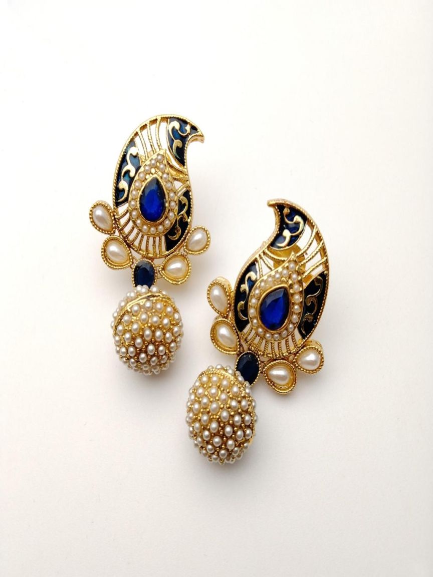 EARRINGS IN POLKI (GOLD POLISH) STYLE | DESIGN - 49224