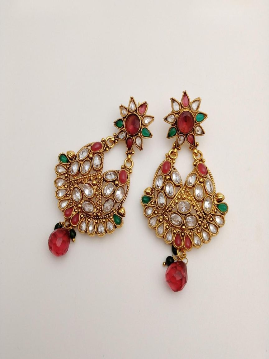 EARRINGS IN POLKI (GOLD POLISH) STYLE | DESIGN - 49225