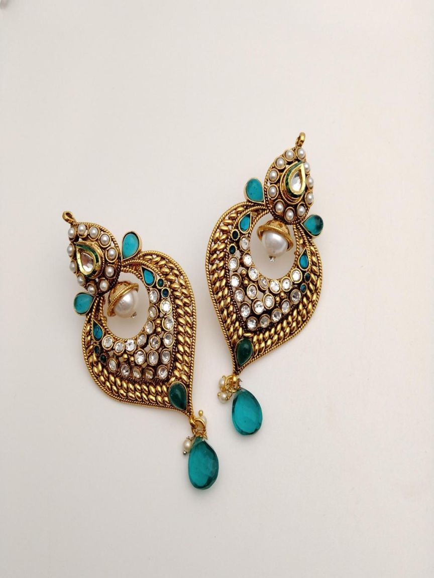 EARRINGS IN POLKI (GOLD POLISH) STYLE | DESIGN - 49226