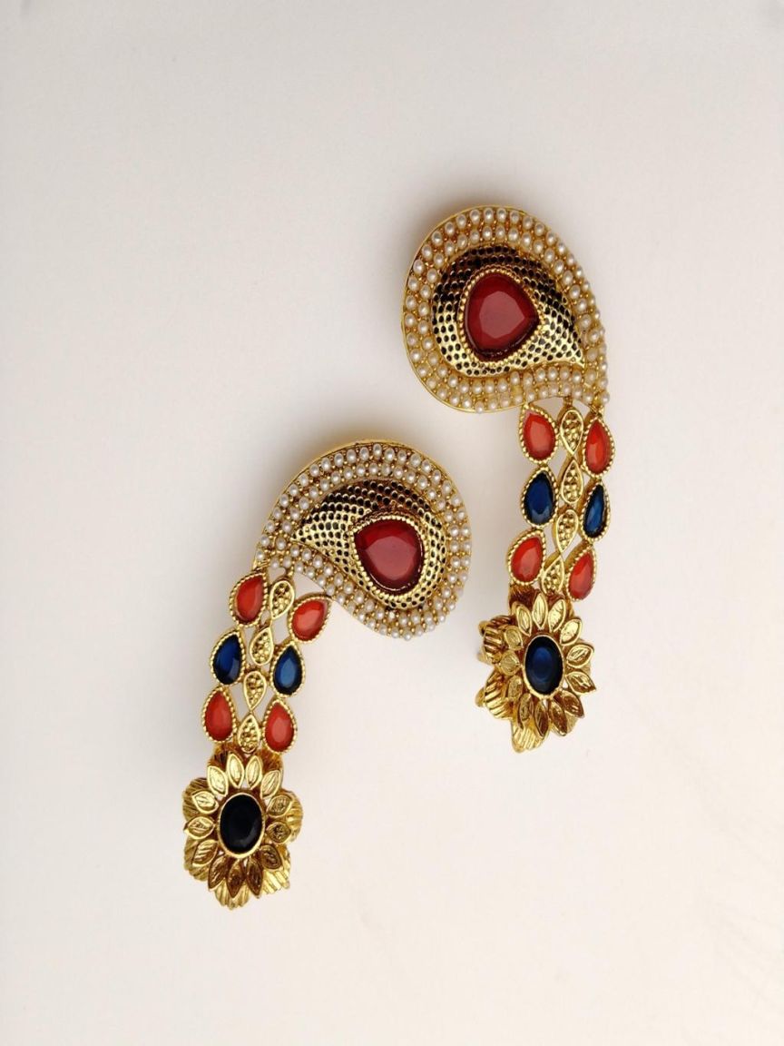EARRINGS IN POLKI (GOLD POLISH) STYLE | DESIGN - 49229