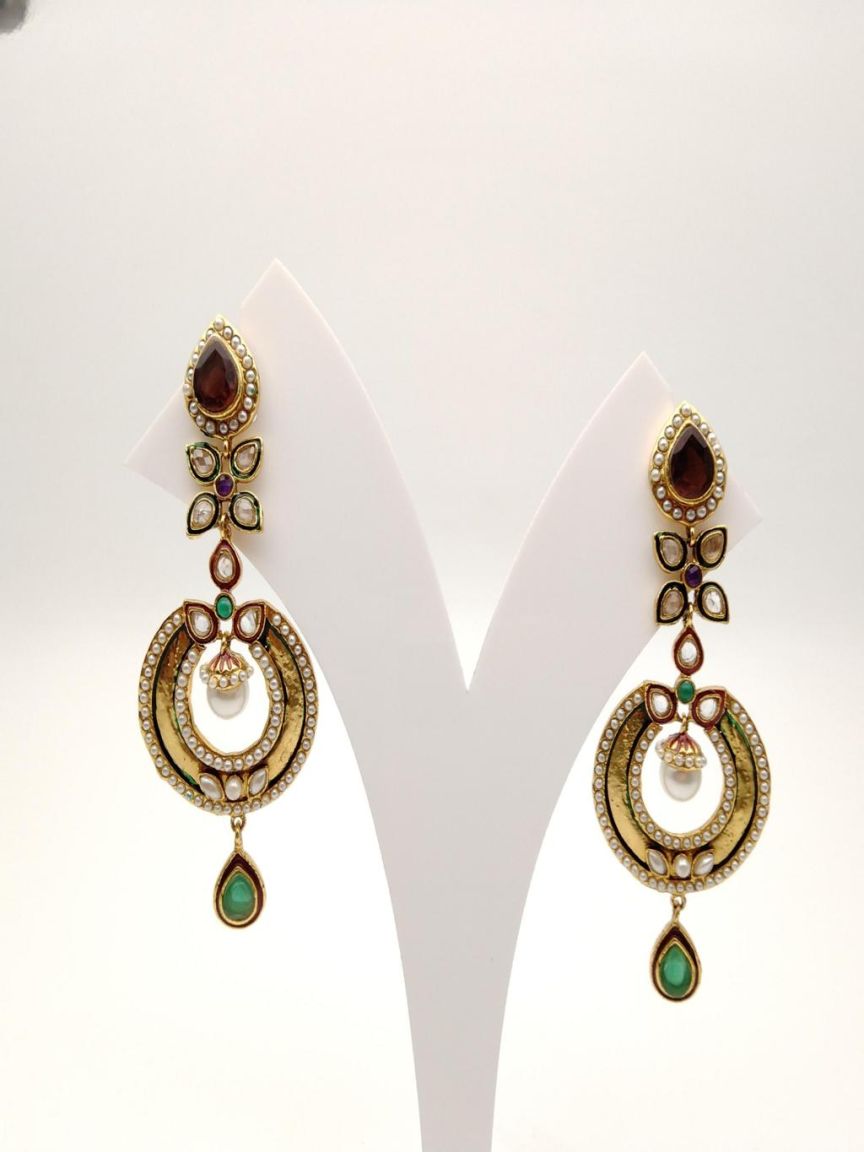 EARRINGS IN POLKI (GOLD POLISH) STYLE | DESIGN - 49231