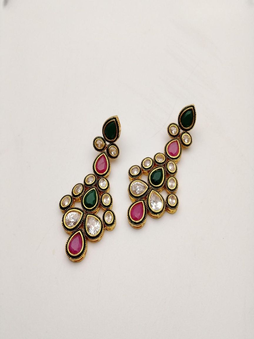 EARRINGS IN POLKI (GOLD POLISH) STYLE | DESIGN - 49232