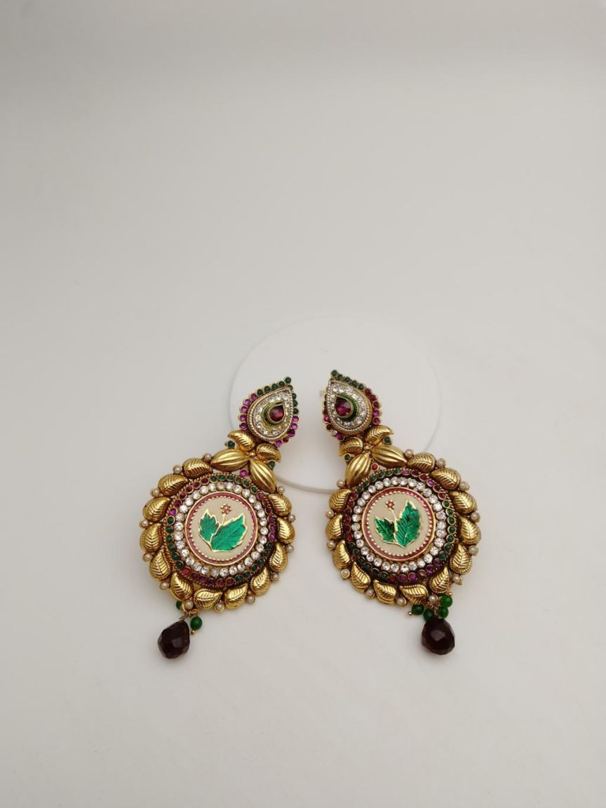 EARRINGS IN POLKI (GOLD POLISH) STYLE | DESIGN - 49233