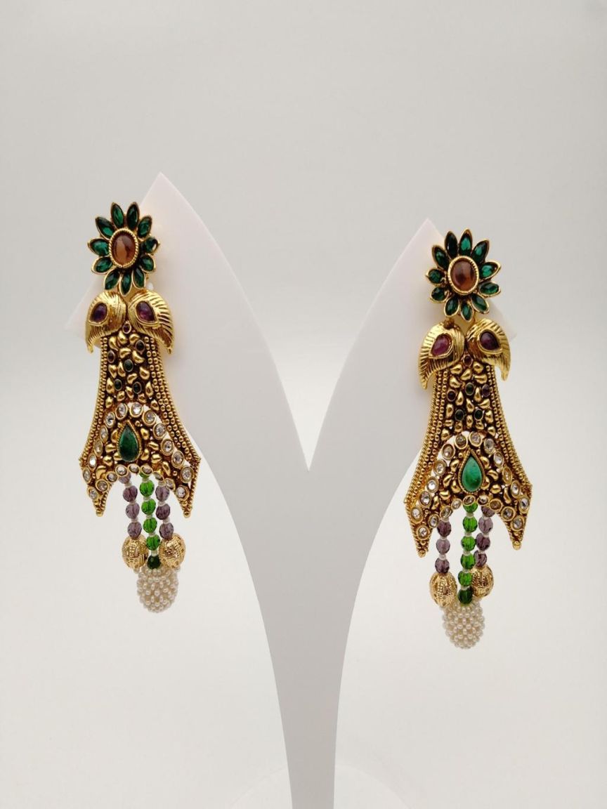 EARRINGS IN POLKI (GOLD POLISH) STYLE | DESIGN - 49236