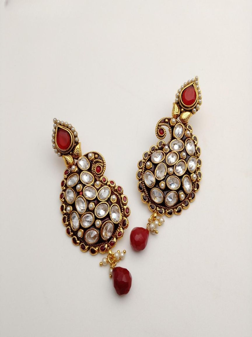 EARRINGS IN POLKI (GOLD POLISH) STYLE | DESIGN - 49237