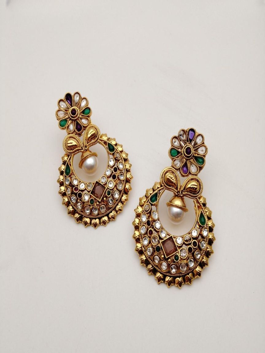 EARRINGS IN POLKI (GOLD POLISH) STYLE | DESIGN - 49238